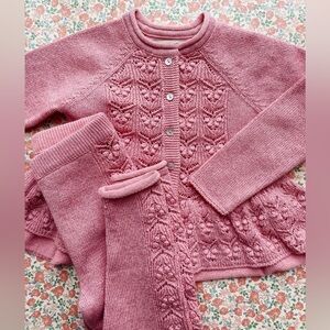 Konges Slojd Cabby Pink Knit Cardigan and Pants Set 3Y